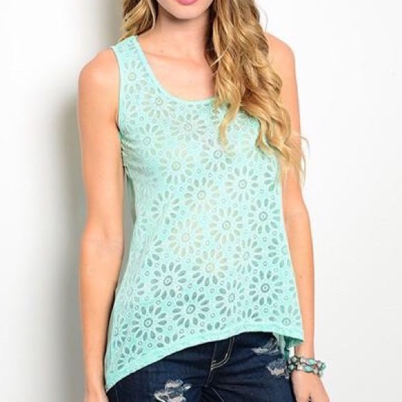 Mint Sheer Tank Top with Sparkles - Size Medium - Picture 2 of 7